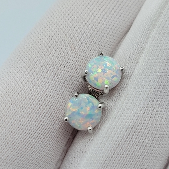 Lab Created Opal Silvertone Earrings Set of 3 Pairs #683 - Picture 4 of 8